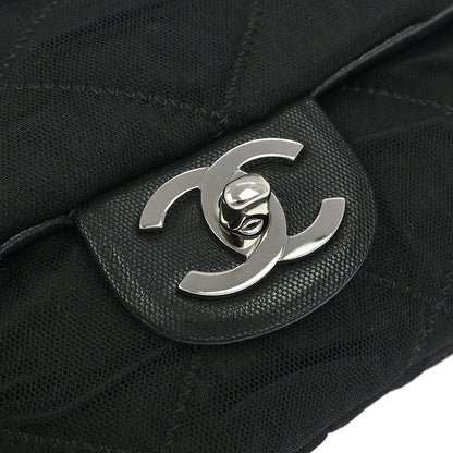 Chanel 2006-2008 Black Nylon Mesh Lambskin Single Flap Shoulder Bag