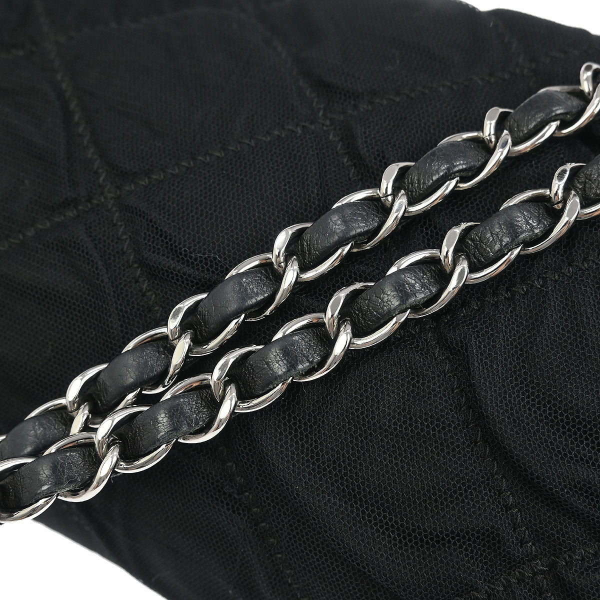 Chanel 2006-2008 Black Nylon Mesh Lambskin Single Flap Shoulder Bag