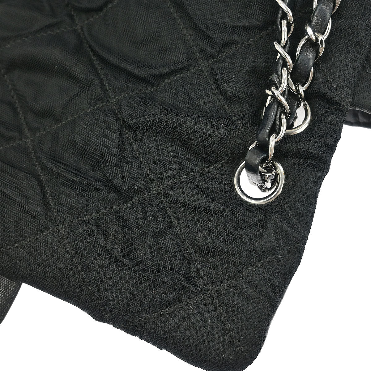 Chanel 2006-2008 Black Nylon Mesh Lambskin Single Flap Shoulder Bag