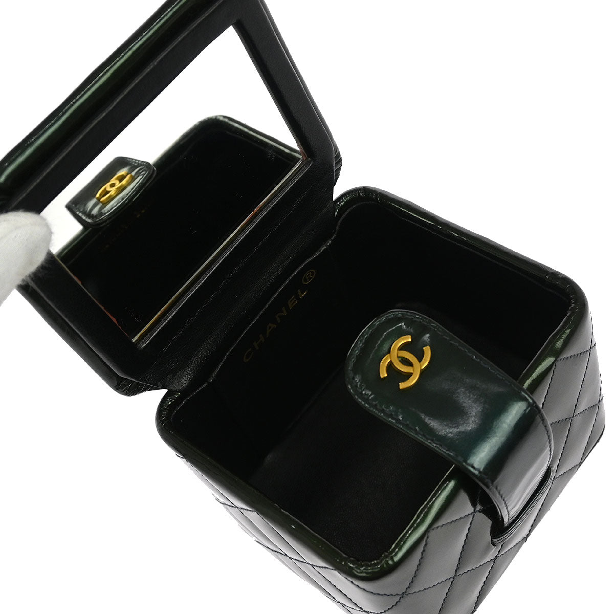 Chanel Green Patent Leather Vanity Handbag