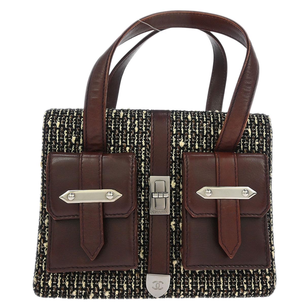 Chanel Brown Tweed Mademoiselle Lock Handbag