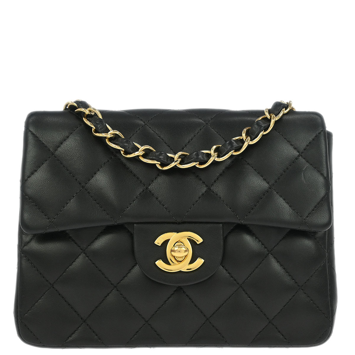 Chanel 2003-2004 Black Lambskin Mini Classic Square Flap Shoulder Bag