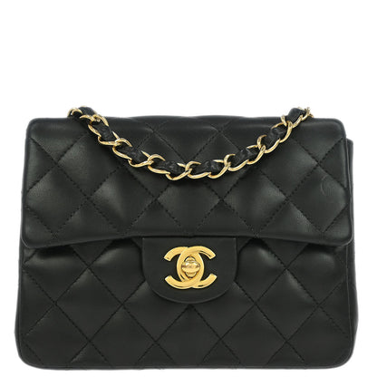 Chanel 2003-2004 Black Lambskin Mini Classic Square Flap Shoulder Bag