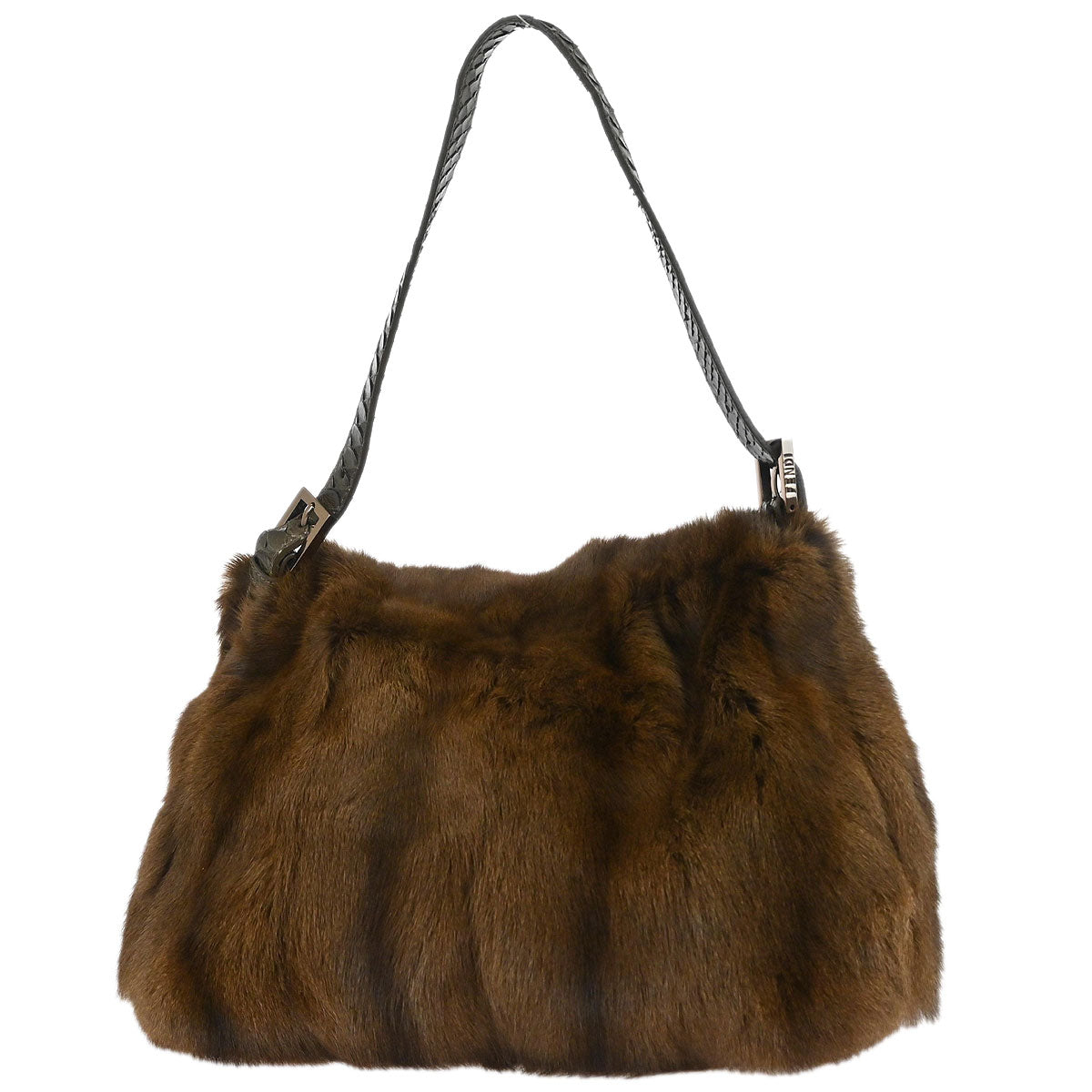 Fendi * Brown Fur へび Mamma Baguette Handbag