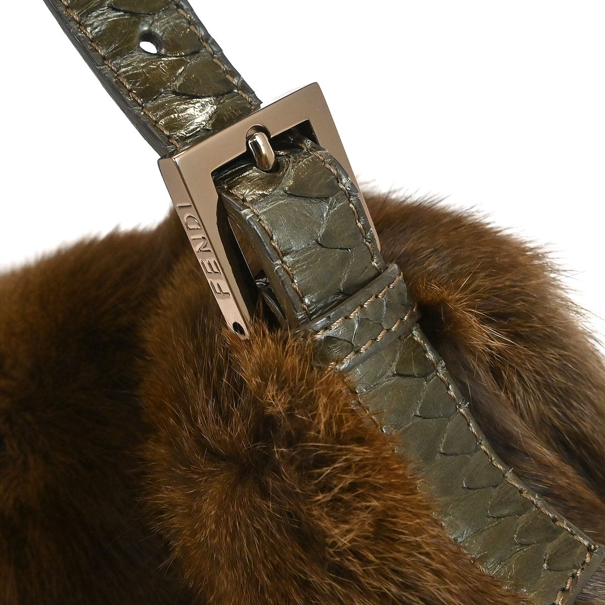 Fendi * Brown Fur へび Mamma Baguette Handbag