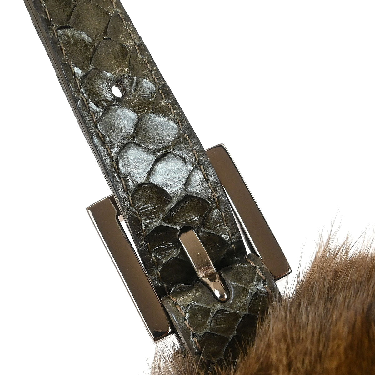 Fendi * Brown Fur へび Mamma Baguette Handbag