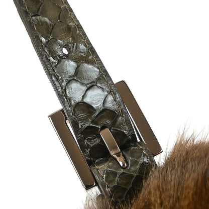 Fendi * Brown Fur へび Mamma Baguette Handbag