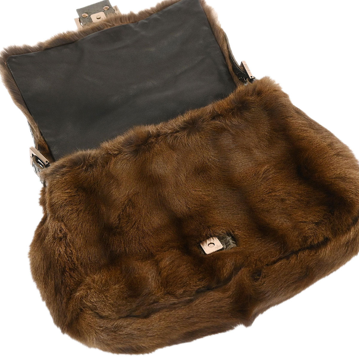 Fendi * Brown Fur へび Mamma Baguette Handbag