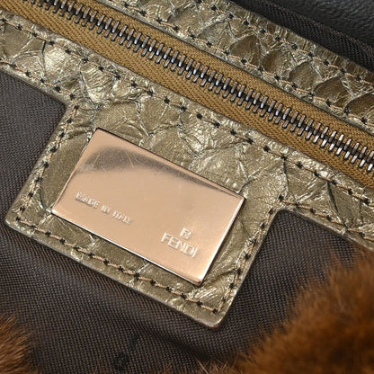Fendi * Brown Fur へび Mamma Baguette Handbag