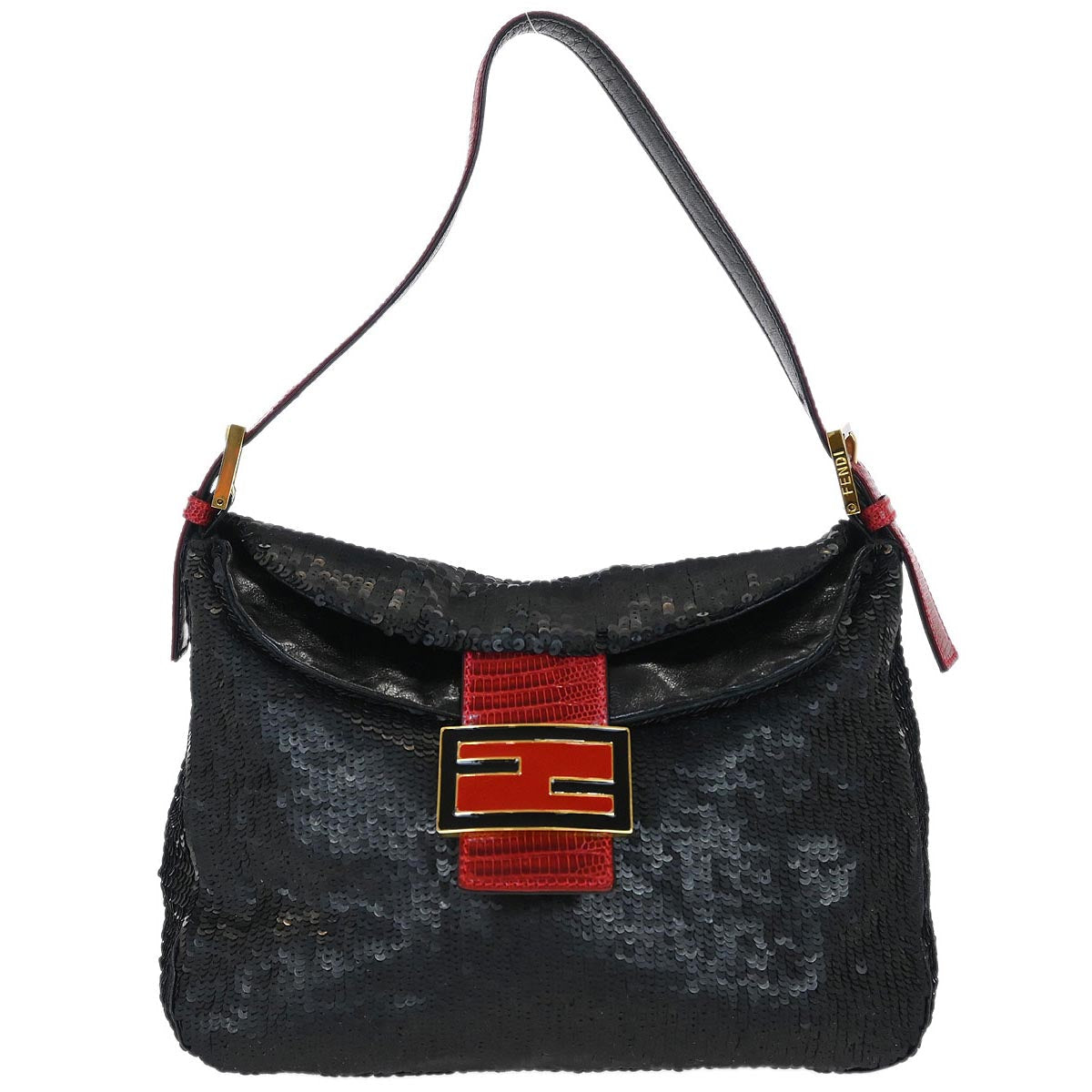Fendi * Black Sequins Lizard Handbag