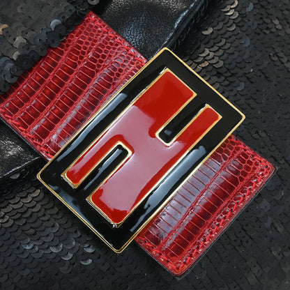 Fendi * Black Sequins Lizard Handbag