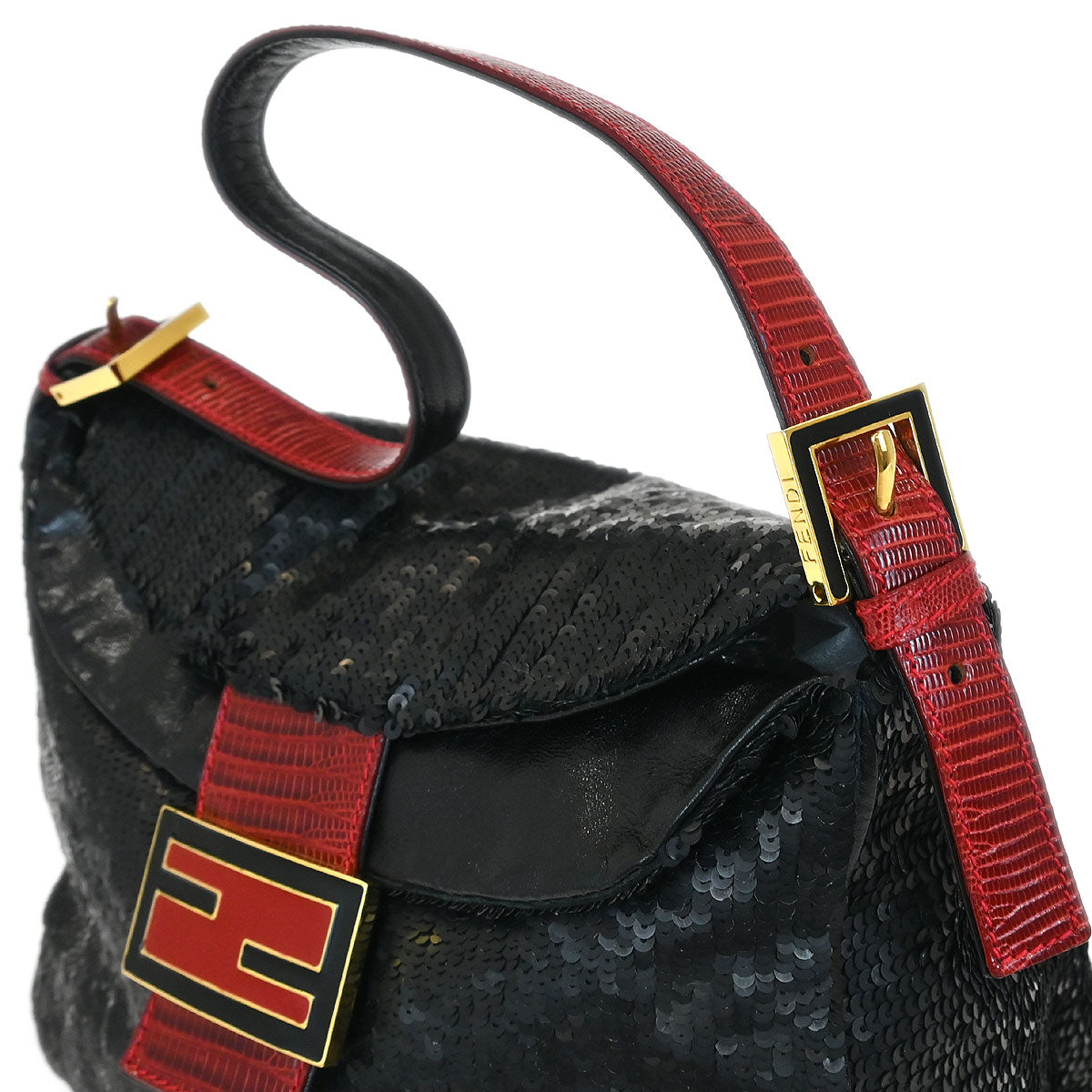 Fendi * Black Sequins Lizard Handbag