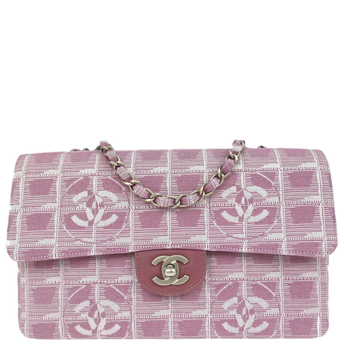 Chanel Pink Nylon Jacquard Travel Line Single Flap Shoulder Bag