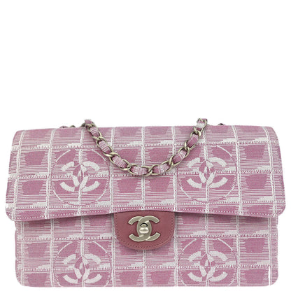 Chanel Pink Nylon Jacquard Travel Line Single Flap Shoulder Bag