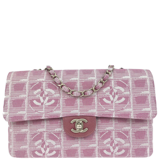 Chanel Pink Nylon Jacquard Travel Line Single Flap Shoulder Bag