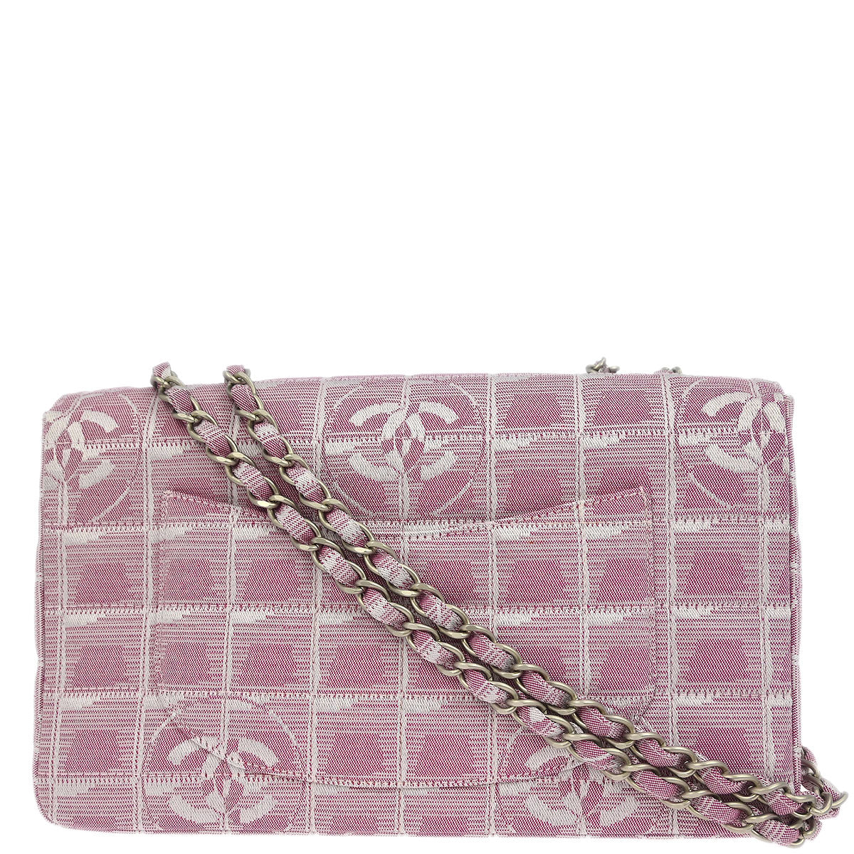 Chanel Pink Nylon Jacquard Travel Line Single Flap Shoulder Bag