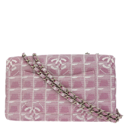 Chanel Pink Nylon Jacquard Travel Line Single Flap Shoulder Bag