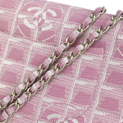 Chanel Pink Nylon Jacquard Travel Line Single Flap Shoulder Bag