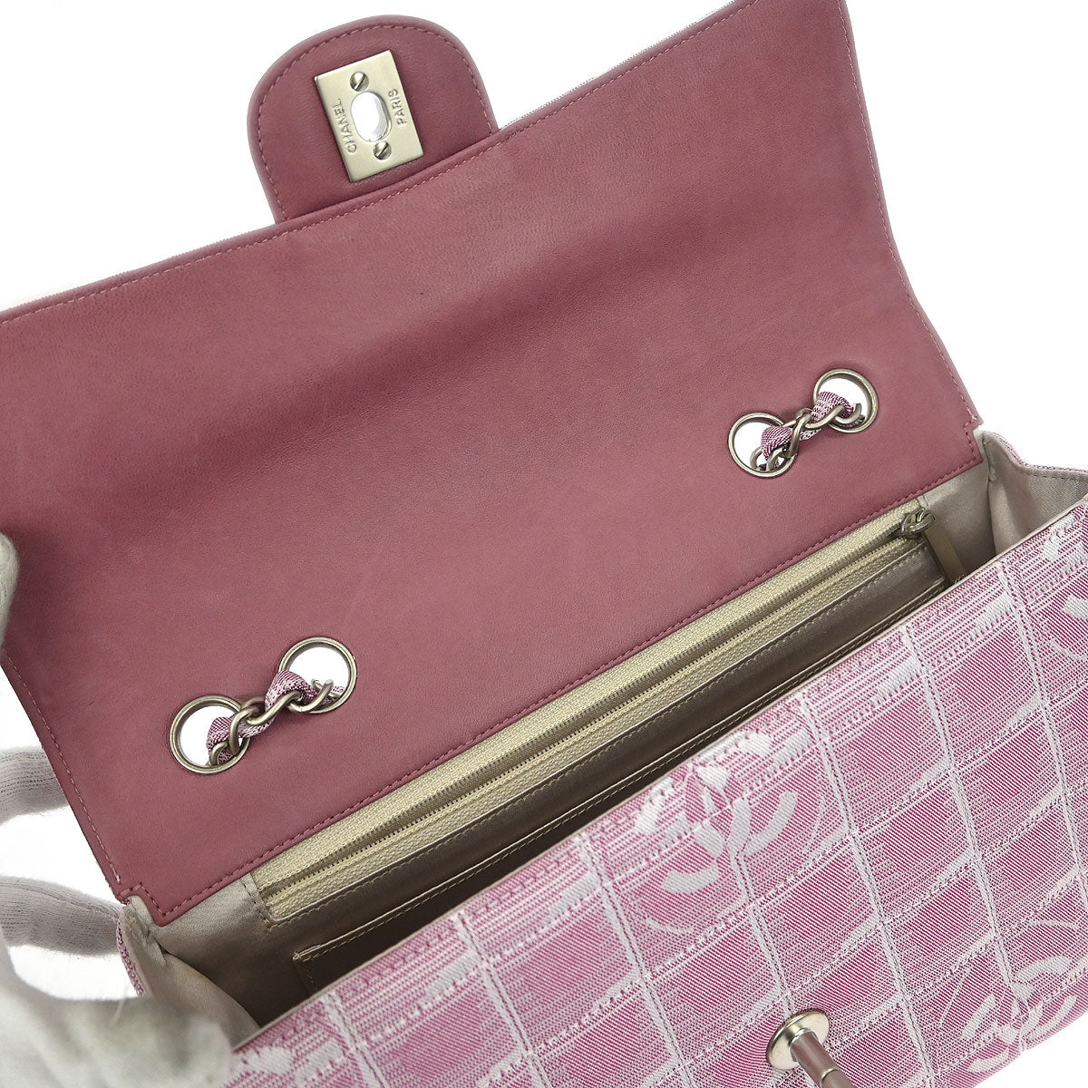 Chanel Pink Nylon Jacquard Travel Line Single Flap Shoulder Bag