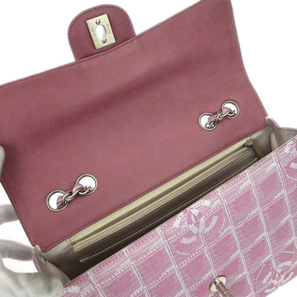 Chanel Pink Nylon Jacquard Travel Line Single Flap Shoulder Bag