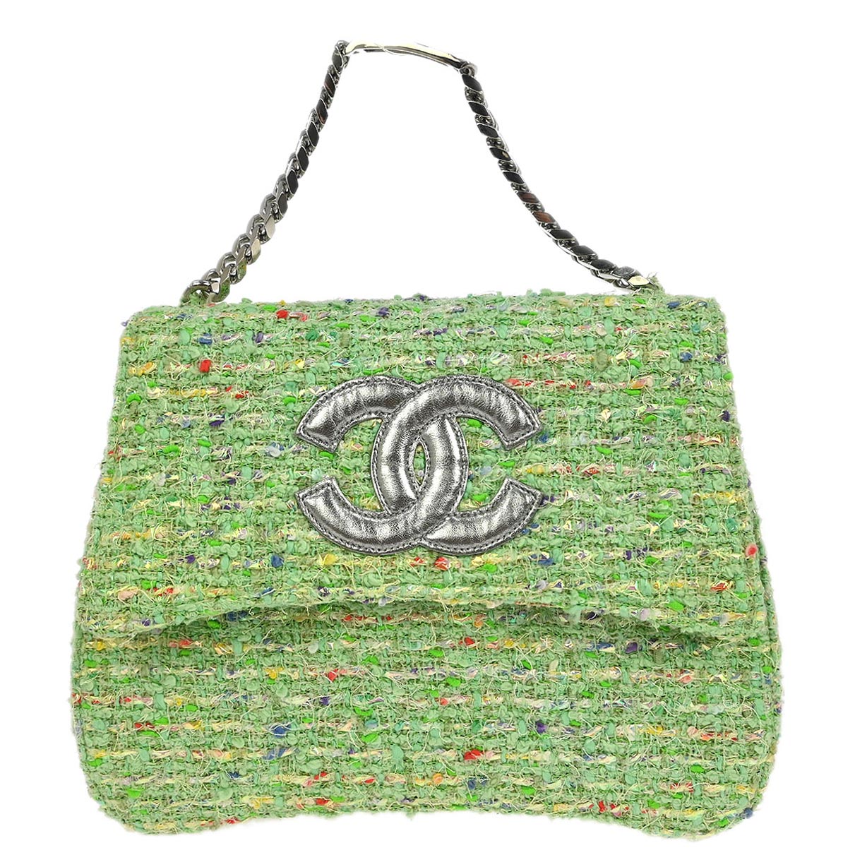Chanel 1996-1997 Green Tweed Chain Handbag