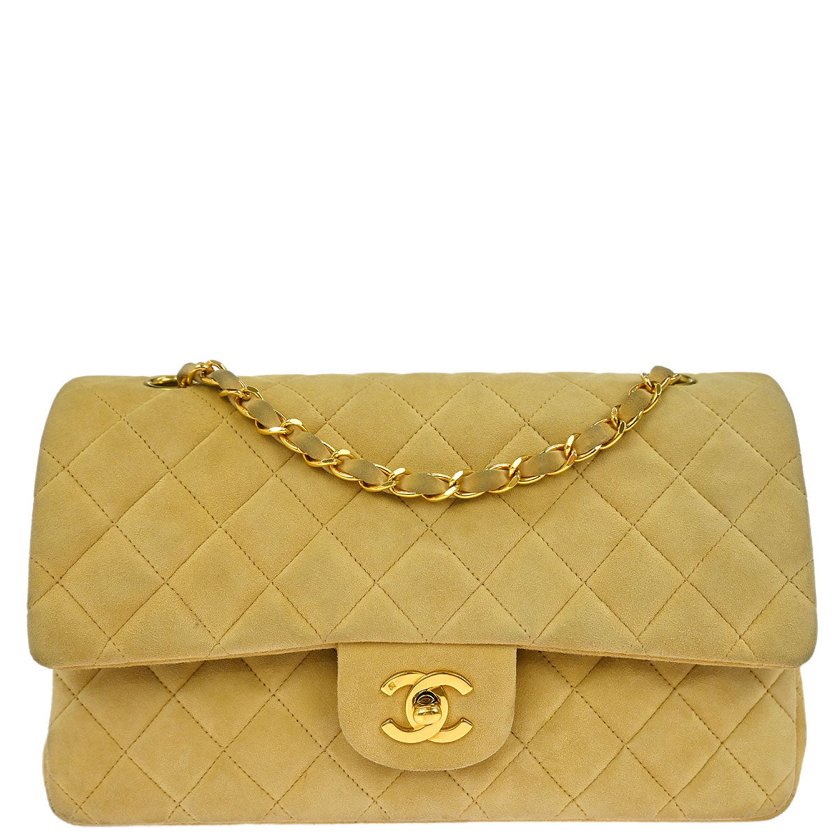 Chanel 1991-1994 Beige Suede Medium Classic Double Flap Shoulder Bag