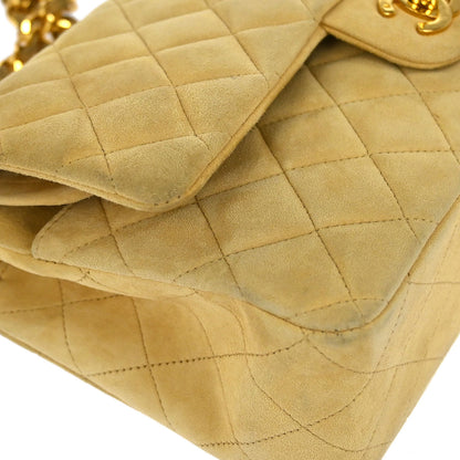 Chanel 1991-1994 Beige Suede Medium Classic Double Flap Shoulder Bag