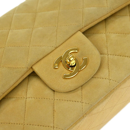 Chanel 1991-1994 Beige Suede Medium Classic Double Flap Shoulder Bag