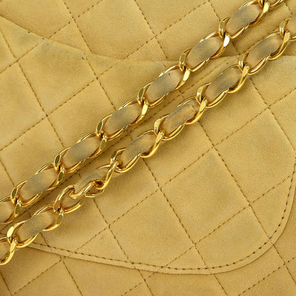 Chanel 1991-1994 Beige Suede Medium Classic Double Flap Shoulder Bag