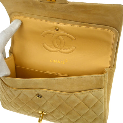 Chanel 1991-1994 Beige Suede Medium Classic Double Flap Shoulder Bag