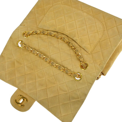 Chanel 1991-1994 Beige Suede Medium Classic Double Flap Shoulder Bag