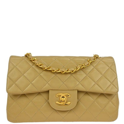 Chanel Beige Lambskin Small Classic Double Flap Shoulder Bag
