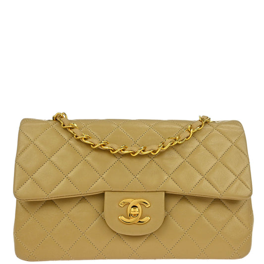 Chanel Beige Lambskin Small Classic Double Flap Shoulder Bag