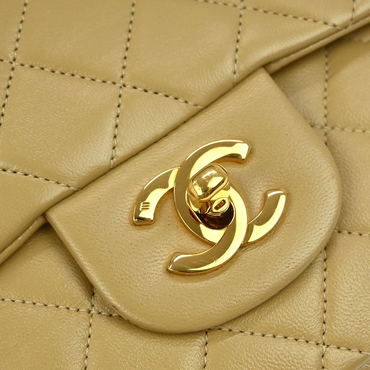 Chanel Beige Lambskin Small Classic Double Flap Shoulder Bag