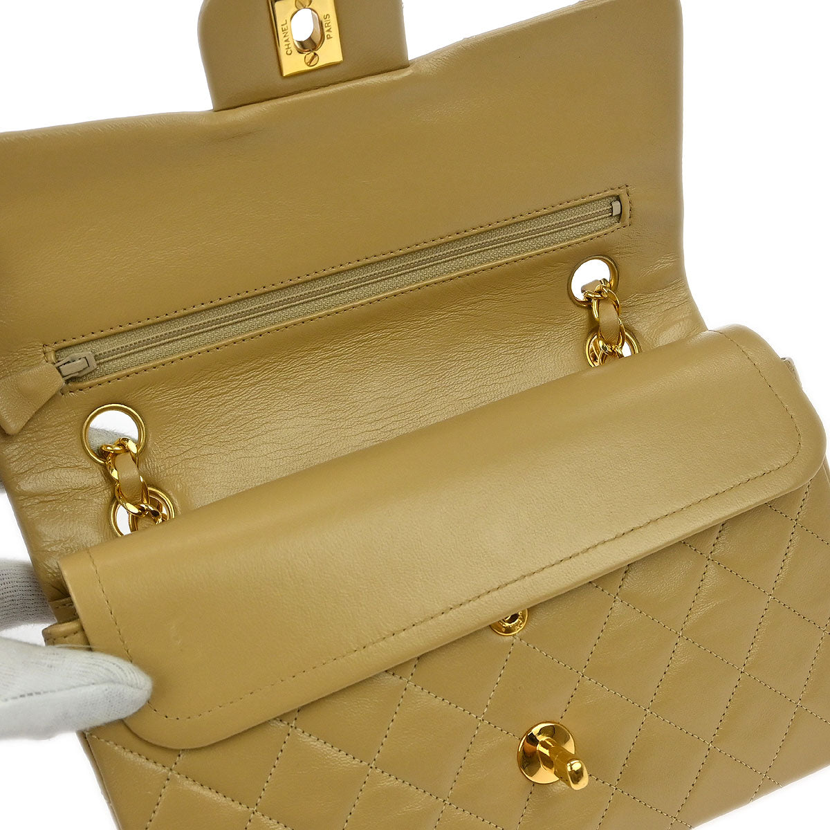 Chanel Beige Lambskin Small Classic Double Flap Shoulder Bag