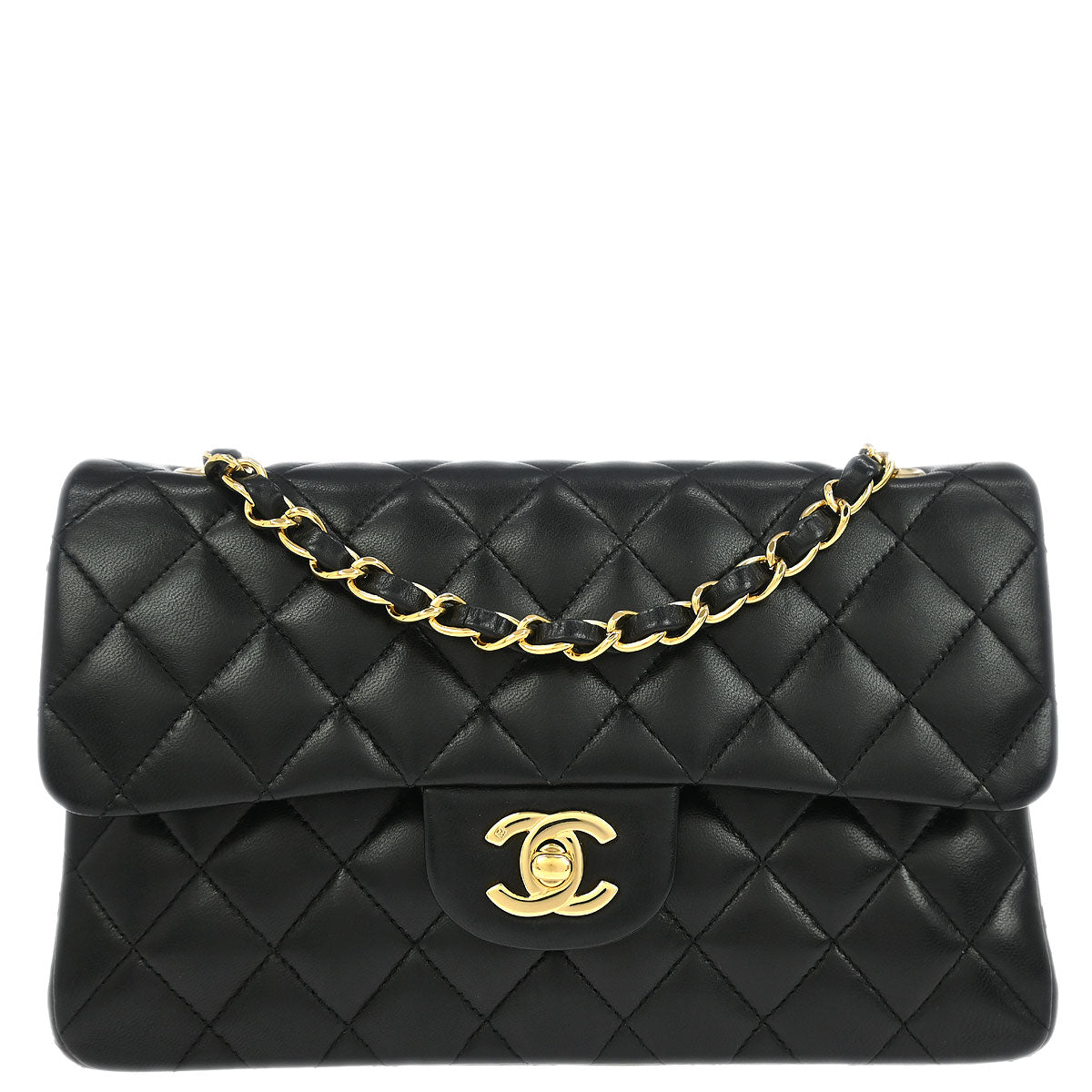 Chanel 2005-2006 Black Lambskin Small Classic Double Flap Shoulder Bag