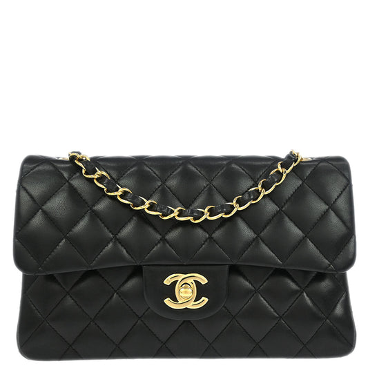 Chanel 2005-2006 Black Lambskin Small Classic Double Flap Shoulder Bag
