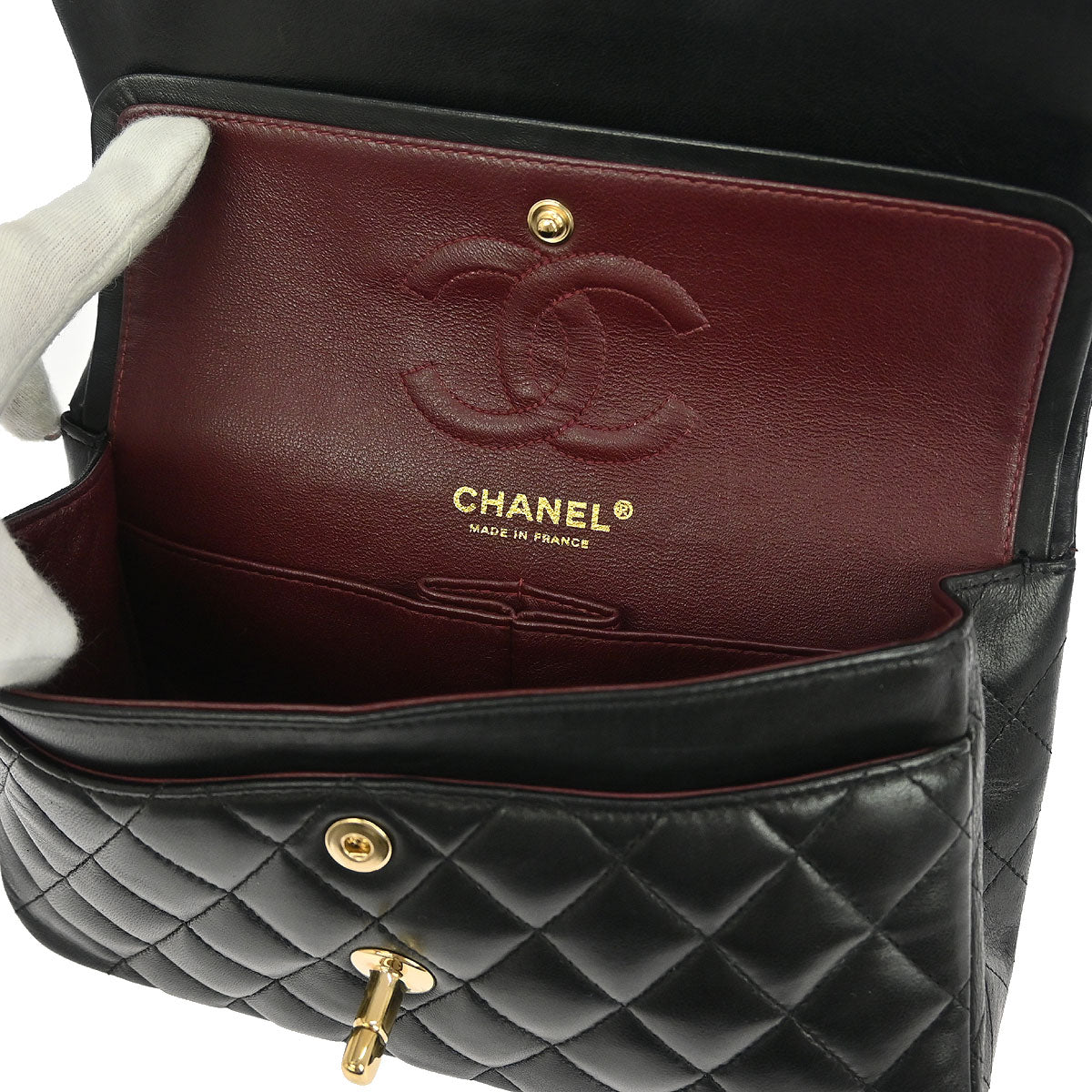Chanel 2005-2006 Black Lambskin Small Classic Double Flap Shoulder Bag