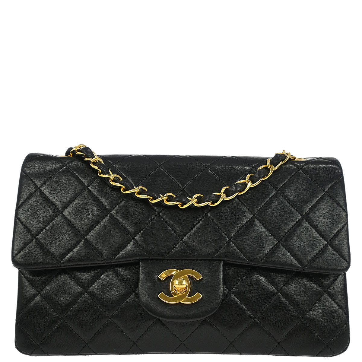 Chanel 1989-1991 Black Lambskin Small Classic Double Flap Shoulder Bag