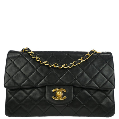 Chanel 1989-1991 Black Lambskin Small Classic Double Flap Shoulder Bag
