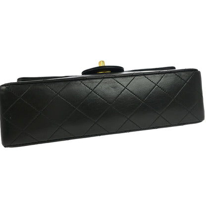 Chanel 1989-1991 Black Lambskin Small Classic Double Flap Shoulder Bag