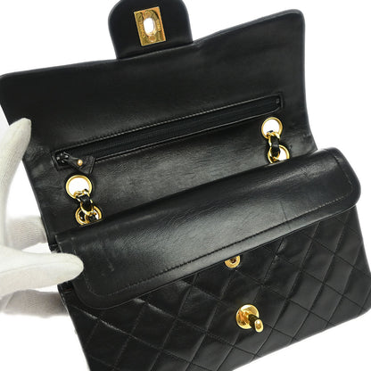 Chanel 1989-1991 Black Lambskin Small Classic Double Flap Shoulder Bag