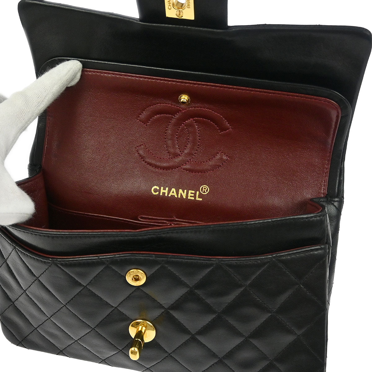 Chanel 1989-1991 Black Lambskin Small Classic Double Flap Shoulder Bag