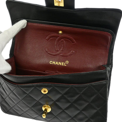 Chanel 1989-1991 Black Lambskin Small Classic Double Flap Shoulder Bag