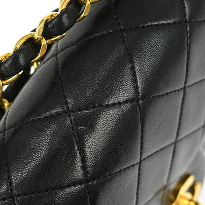 Chanel 1989-1991 Black Lambskin Small Classic Double Flap Shoulder Bag