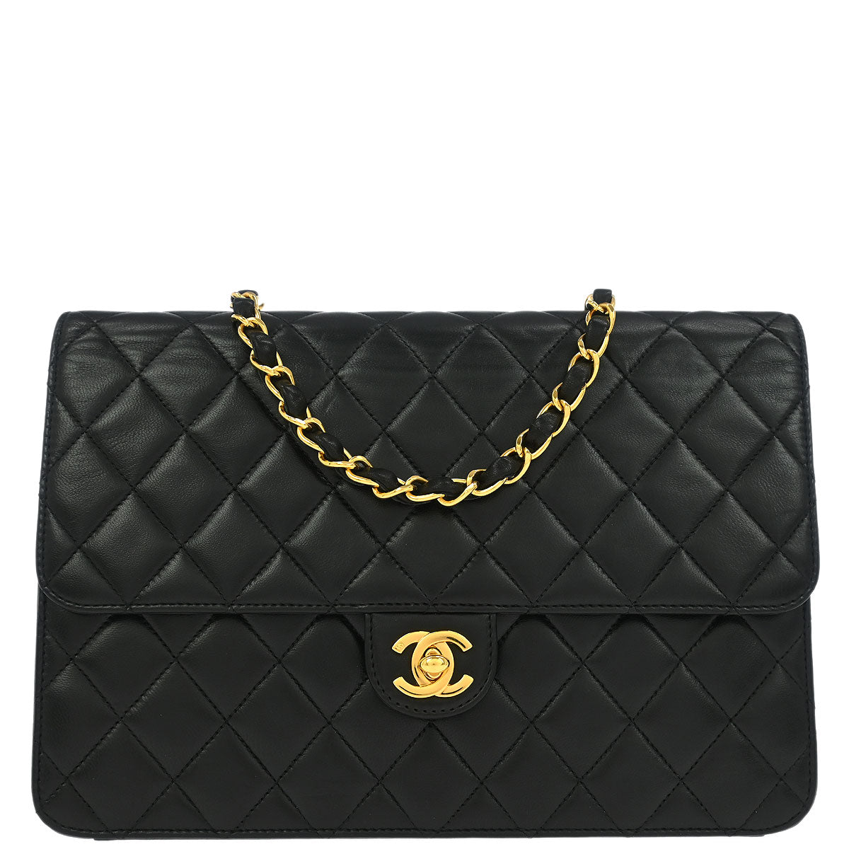 Chanel Black Lambskin Turnlock Medium Half Flap Shoulder Bag
