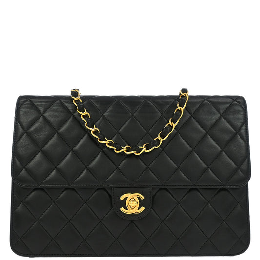 Chanel Black Lambskin Turnlock Medium Half Flap Shoulder Bag