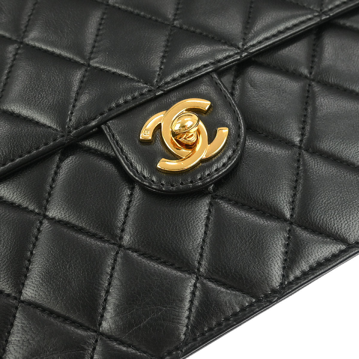 Chanel Black Lambskin Turnlock Medium Half Flap Shoulder Bag
