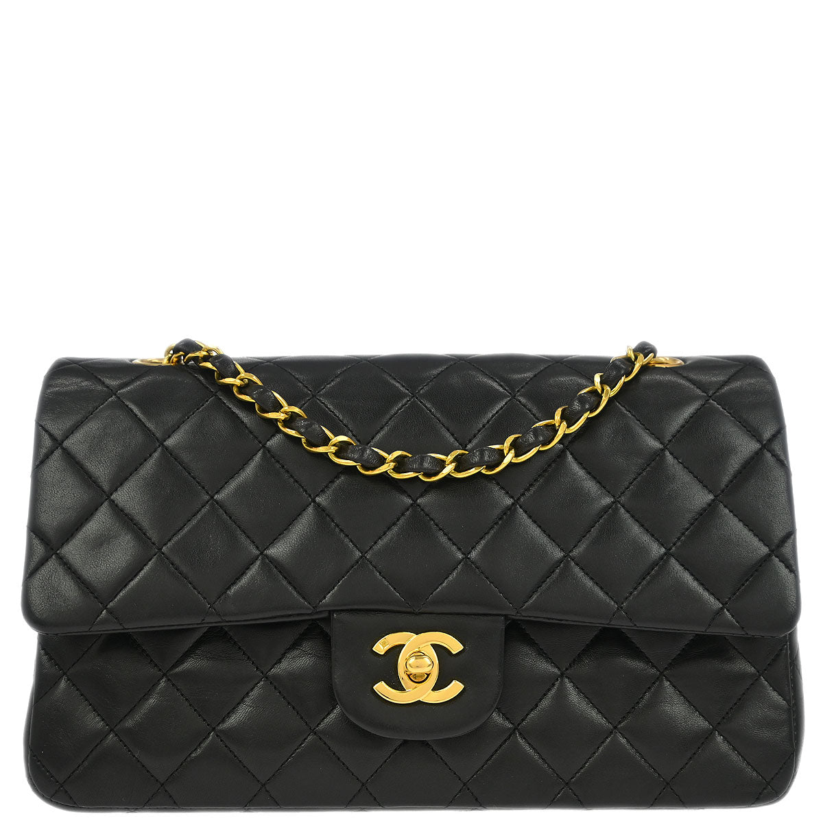 Chanel 1994-1996 Black Lambskin Medium Classic Double Flap Shoulder Bag