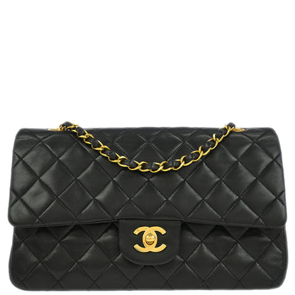 Chanel 1994-1996 Black Lambskin Medium Classic Double Flap Shoulder Bag